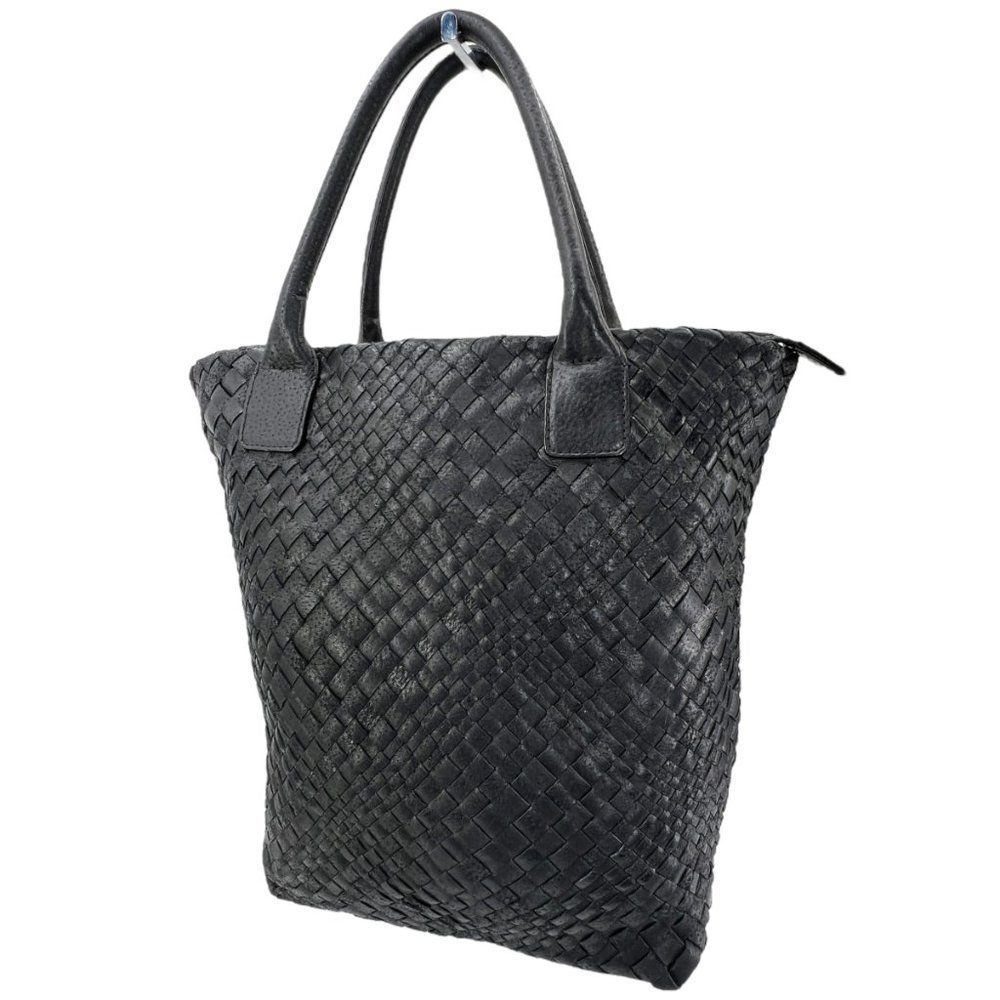 Falor Italia Black Woven Leather Slouchy Large Tote Bag